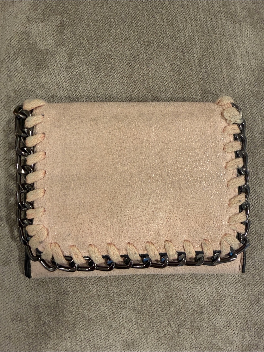 Suede Chain-Trim Small Wallet in Light pink.